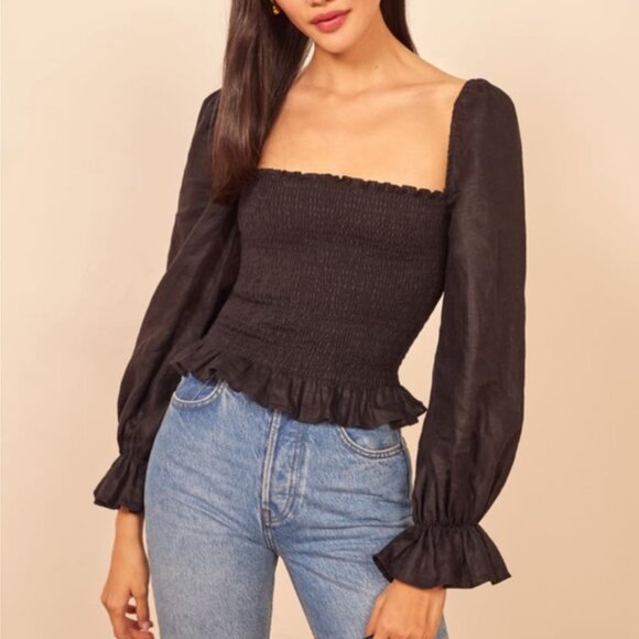 Reformation Black Smocked Blouse - Picture 12 of 12